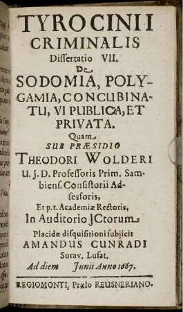 Dissertatio VII. De Sodomia, Polygamia, Concubinatu, Vi Publica, Et Privata