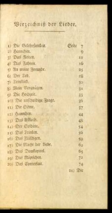 Verzeichniß der Lieder