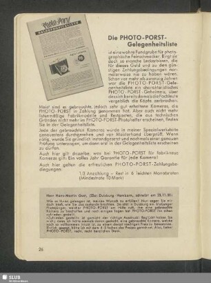 Die Photo-Porst-Gelegenheitsliste