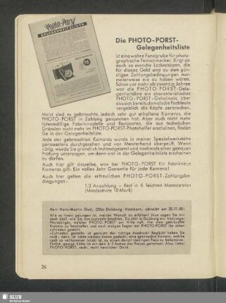 Die Photo-Porst-Gelegenheitsliste