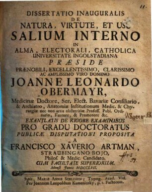 Diss. inaug. de natura, virtute et usu salium interno