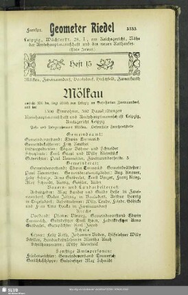 Heft 15. Mölkau, Zweinaundorf, Baalsdorf, Hirschfeld, Zweenfurth