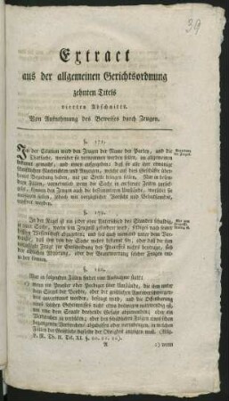 Extract aus der allgemeinen Gerichtsordnung zehnten Titels vierten Abschnitts : Von Aufnehmung des Beweises durch Zeugen