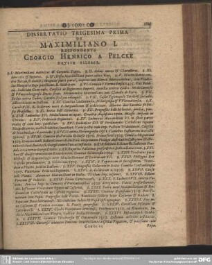 Dissertatio Trigesima Prima De Maximiliano I. Respondente Georgio Henrico A Pelcke Equite Silesio