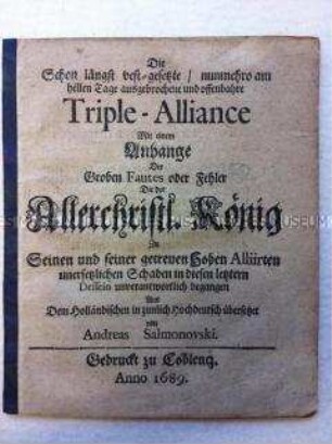 Schrift über Bündnisse Frankreichs im Pfälzischen Erbfolgekrieg