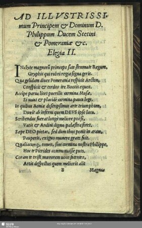 Ad Illustrißimum Principem & Dominum D. Philippum Ducem Stetini & Pomeraniae &c. Elegia II.