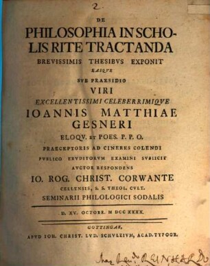 De philosophia in scholis rite tractanda