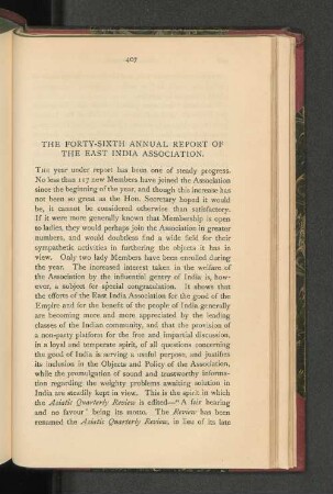 The Forty-Sixth Annual Report of the East India Association.