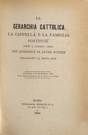 La gerarchia cattolica. 1884