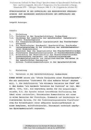 Sprachvariation in der Entwicklung der makedonischen Standardsprache (mit besonderer Berücksichtigung der Entwicklung der Akzentstruktur)