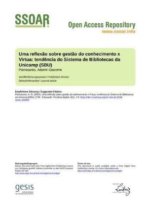 Uma reflexão sobre gestão do conhecimento x Virtua: tendência do Sistema de Bibliotecas da Unicamp (SBU)