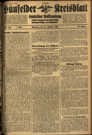 Erste Ausgabe vom Mittwoch, den 21. Oktober 1936.
