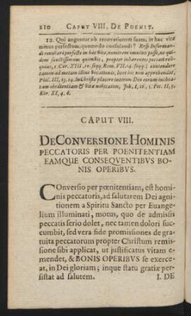 Caput VIII. De Conversione Hominis Peccatoris Per Poenitentiam Eamque Consequentibus Bonis Operibus
