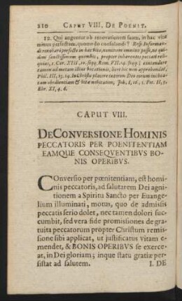 Caput VIII. De Conversione Hominis Peccatoris Per Poenitentiam Eamque Consequentibus Bonis Operibus