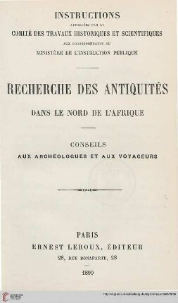 Recherche des antiquités dans le nord de l'Afrique : Conseils aux archéologues et aux voyageurs