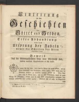 Einleitung zu den Geschichten der Götter und Helden