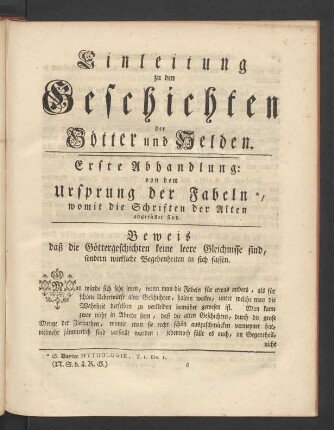 Einleitung zu den Geschichten der Götter und Helden