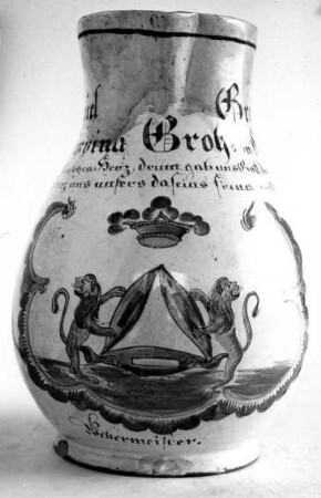 Birnkrug: Emblem der Weber-Zunft. Trinkspruch