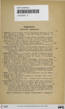 Allgemeines: Zeitschriften. Sammelwerke (Nr. 1 - 52)