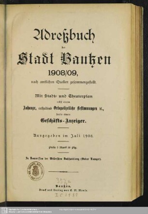 1908/09(1908): Adreßbuch der Stadt Bautzen