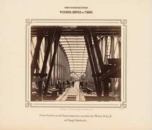 Thorn-Insterburger Eisenbahn. Weichselbrücke, Thorn: Eisenkonstruktion zwischen dem 12. und 13. Brückenpfeiler mit Dampf-Hebekran