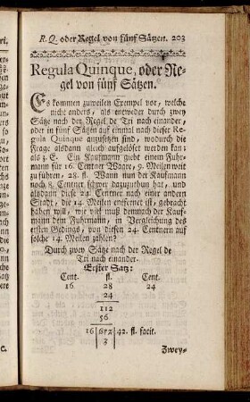 Regula Quinque, oder Regel von fünf Sätzen. - Silber- oder Vermischungs-Rechnung.