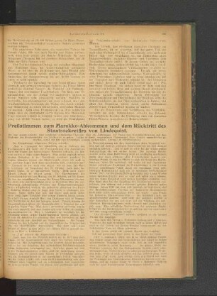 Preßstimmen zum Marokko-Abkommen und dem Rücktritt des Staatssekretärs von Lindequist.