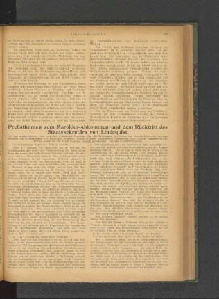 Preßstimmen zum Marokko-Abkommen und dem Rücktritt des Staatssekretärs von Lindequist.