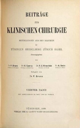 Beiträge zur klinischen Chirurgie. 4. 1889