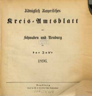 Königlich Bayerisches Kreis-Amtsblatt von Schwaben und Neuburg. 1896