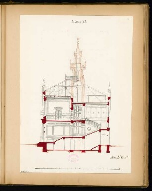 Rathaus, Calau Monatskonkurrenz März 1879: Querschnitt; Maßstabsleiste
