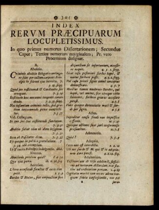 Index Rerum Praecipuarum Locupletissimus