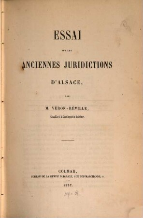 Essai sur les anciennes juridictions d'Alsace
