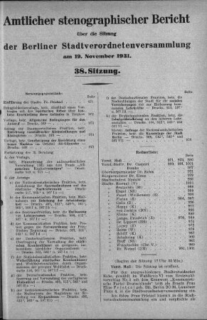 Sitzung 38, 19. November 1931