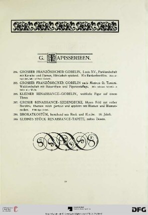G. Tapisserieen (Nr. 284-289)