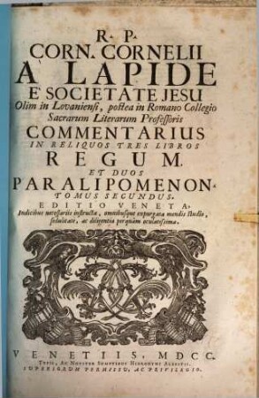 R. P. Corn. Cornelii A Lapide È Societate Jesu ... Commentarius In Josue, Judicum, Ruth, Et Primum Librum Regum, 2