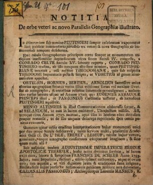 Notitia De orbe veteri ac novo Parallelis Geographiæ illustrato