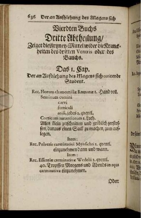 Dritte Abtheilung/ Zeiget die Arzney-Mittel wider die Kranckheiten des dritten Ventris oder des Bauchs