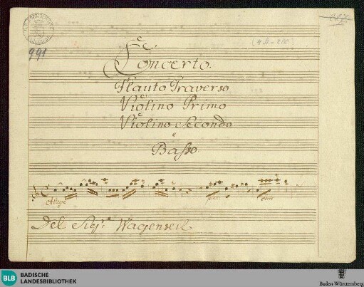 Concertos - Mus. Hs. 991 : fl, vl (2), b; C; MicWka 339 GroF 831