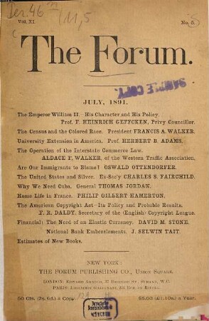 The forum. 11. 1891, 5 = July