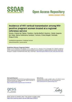 Incidence of HIV vertical transmission among HIV-positive pregnant women treated at a regional reference service