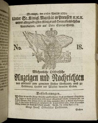 No. 18. Montags, den 27sten Aprilis 1772.