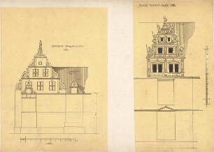 Schultz, Fritz; Deutschland; Frankreich; Niederlande; Reiseskizzen und Bauaufnahmen - Südgiebel der Abtei in Gandersheim (Ansicht); Universität in Helmstedt, Südseite (Teilansicht)