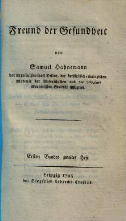 Freund der Gesundheit, Ersten Bandes zweites Heft