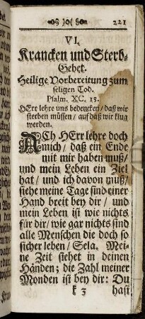 VI. Krancken und Sterb-Gebet.