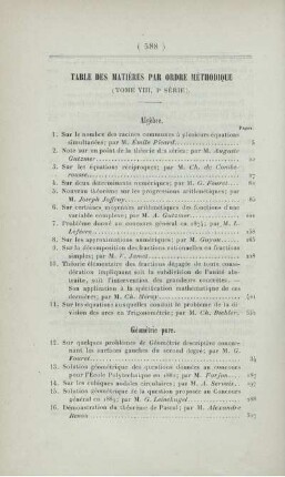 Table des matières par ordre méthodique (Tome VIII, 3° série).