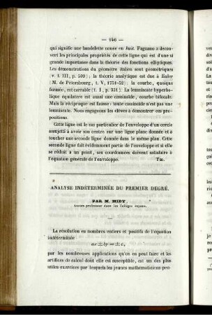 Analyse indéterminée du premier degré.