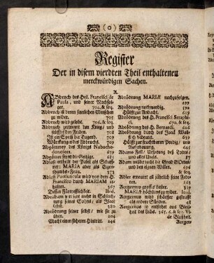Sssss2v-Yyyyy3v, Register Der in disem vierdten Theil enthaltenen merckwuerdigen Sachen.