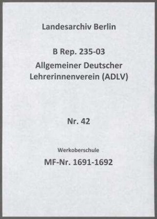 Ausbildung der Gewerbelehrerin und Werkoberschule für Frauen
