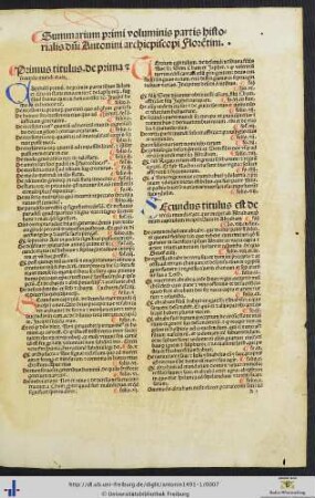 Summarium primi voluminis partis historialis domini Antonini